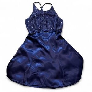 Vintage 90s Roberta Sequin & Satin Fit and Flare Cocktail Dress, Women's Size 7.